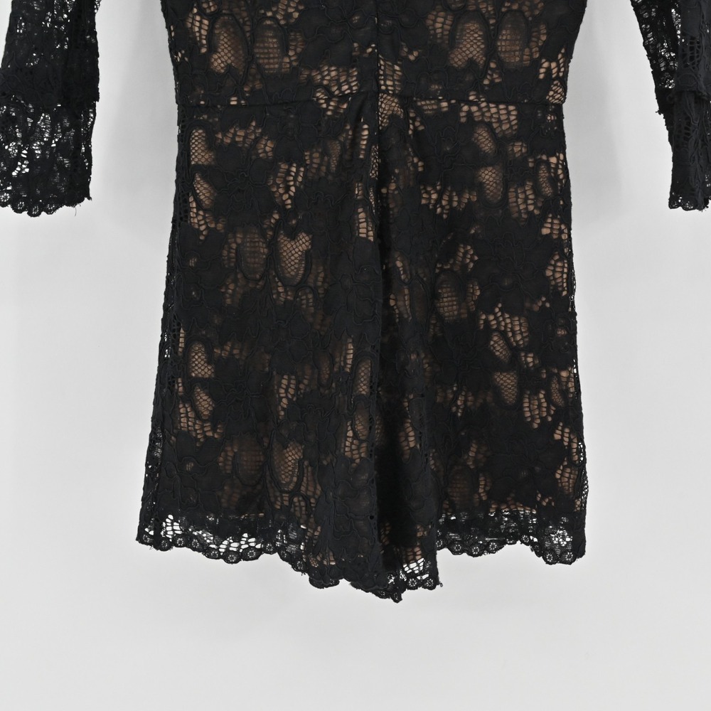 ALEXIS Womens Jing Black Lace Pattern Romper Size XS Mock Neck 3/4 Sleeve Chic - Picture 15 of 15
